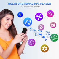 Gueray 128GB MP3 přehrávač s Bluetooth 5.0 Přenosný digitální hudební přehrávač s HiFi zvukem Vestavěný reproduktor Podpora FM r